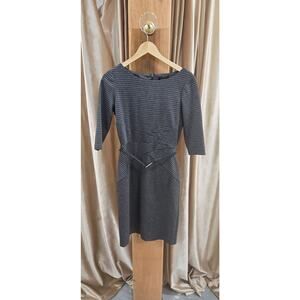 WHBM  White house black market 3/4 sleeve gray silver midi dress